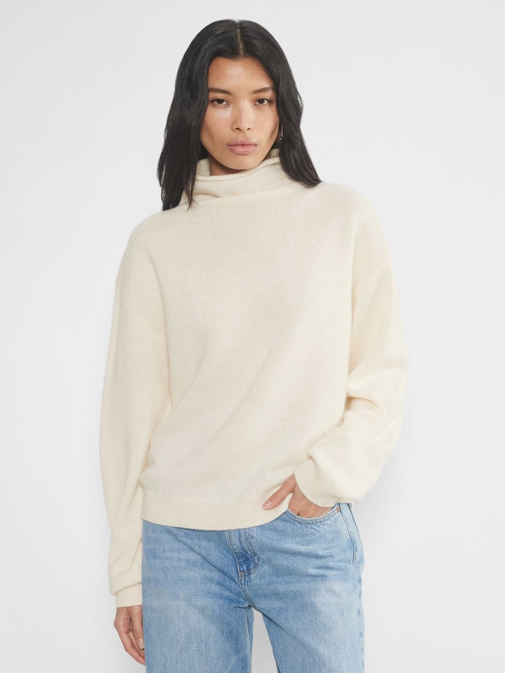 Aritzia Cashmere Mockneck Sweater Whisper White Turtleneck Soft Knit Cozy